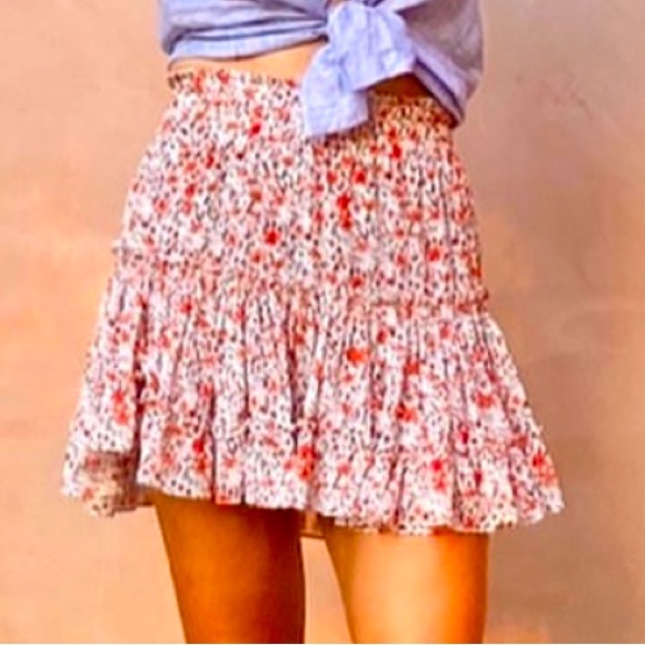 Misa Los Angeles Red Floral Ruffle Marion Mini Skirt size M - Picture 8 of 8